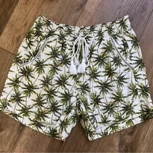 Briggs Women’s Linen Blend Shorts, Palm Tree Print, Pockets, Lightweight, M